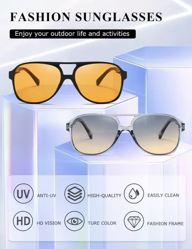Vista 6 de Gafas de sol clásicas estilo aviador vintage para mujeres y hombres, montura grande, gafas de sol retro de los años 70