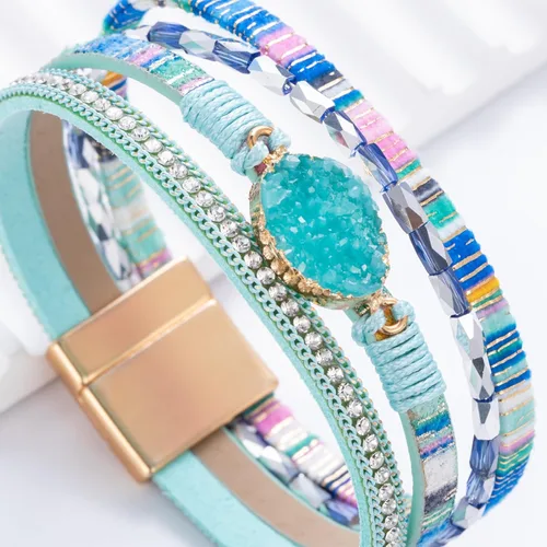 Vista 232 de FANCY SHINY - Pulsera de cuero estilo bohemio, pulsera de cuentas de cristal con cierre magnético, regalos de joyería para mujer