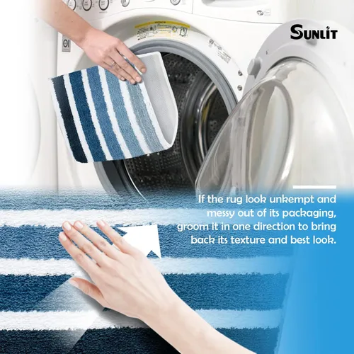 Vista 7 de Sunlit Alfombra de baño azul ombré, alfombra de baño náutica para baño, antideslizante, 24 x 17 pulgadas, azul y blanco