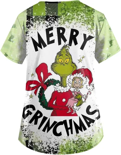 Vista 2 de Camisetas médicas de Navidad para mujer, camisa clásica de Navidad, microfibra suave, para vacaciones, médica