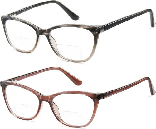 Vista 9 de Gafas de lectura bifocales para mujer, ojo de gato, bloqueo de luz azul, lector de computadora, parte superior transparente, sin transición
