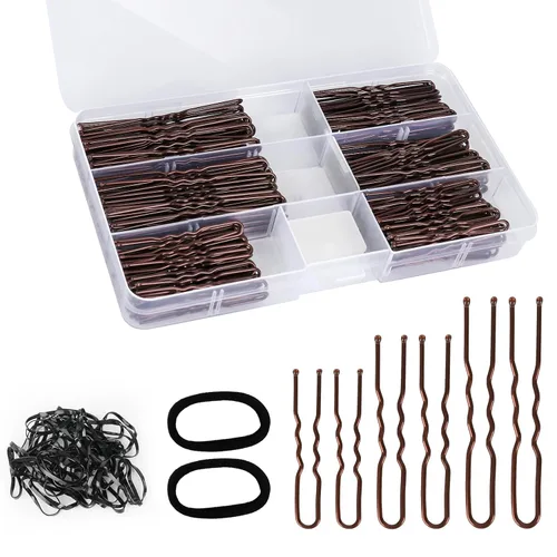 Vista 8 de Juego de 300 horquillas en forma de U para mujeres, niños y niñas: 2.8 pulgadas, 2.4 pulgadas, 2 pulgadas con caja de almacenamiento, 2 lazos Negro