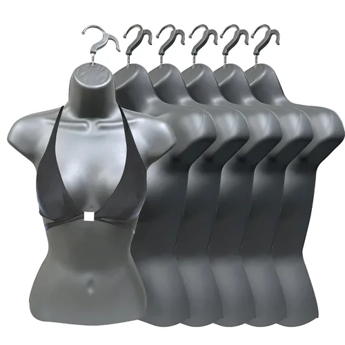Vista 9 de Maniquí femenino con espalda hueca y cuerpo apilable con ganchos para colgar para exhibición de camisetas, encimera, ferias de manualidades, fotos