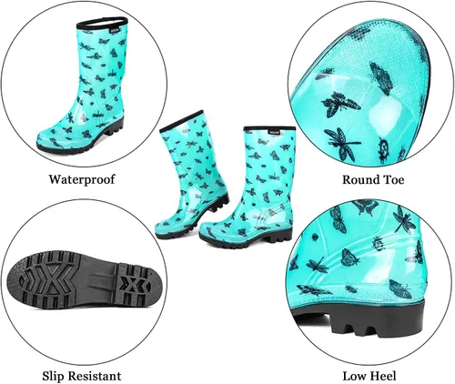 Vista 21 de DKSUKO Waterproof Womens Rain Boots insulated,Lightweight Rubber fashion Boots in Gardening,Warm and Comfortable Wide Calf Rain Boots with Glossy in