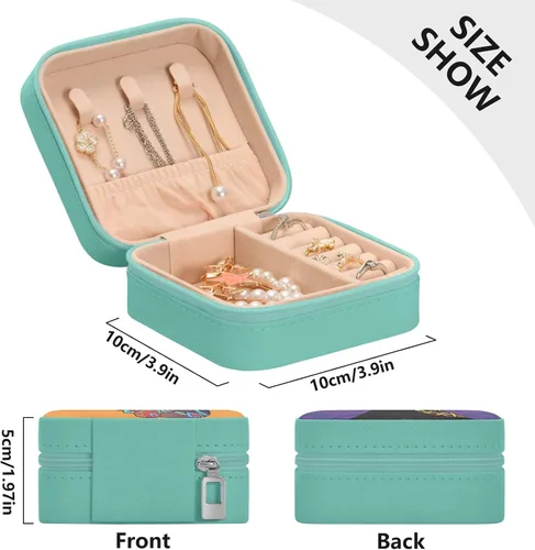 Vista 5 de Joyero de viaje pequeño pequeño organizador de joyas para anillos, aretes, collares, niñas, mujeres, hombres, mujeres afroamericanas