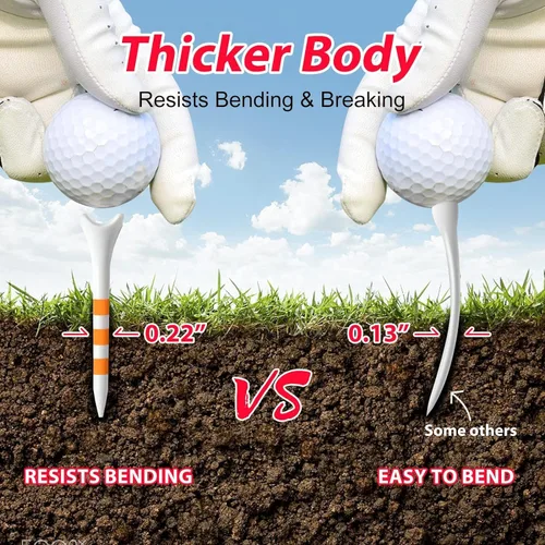 Vista 2 de 60/100 Pack Plastic Golf Tees (2-3/4"or 3-1/4"), Enhanced Durability & Stability, Designed to Reduce Friction and Side Spin