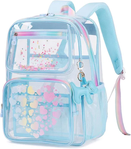 Vista 14 de MOONBABY Mochila transparente para niñas escolares, mochila transparente de TPU resistente, aprobada para eventos de estadio, bolsa transparente
