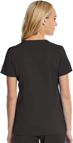 Vista 2 de Mock Wrap Scrub Top for Women 2 Pocket 4-Way Stretch for Medical Dental Spa EL9115