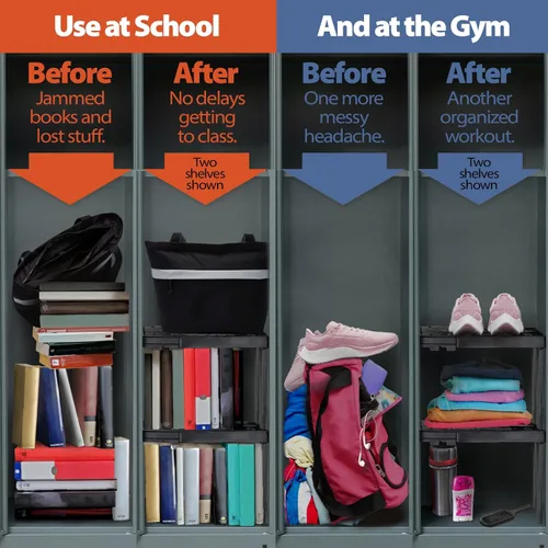Vista 3 de Piffny Estante Organizador para Casilleros, Ancho y Altura Ajustables, Apilable, Estante Ideal para Casilleros de Escuela, Oficina, Gimnasio
