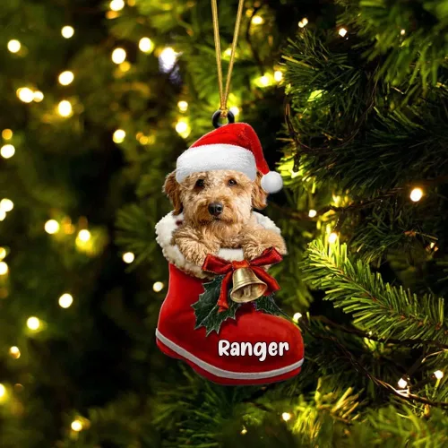 Vista 61 de Amantes de los perros de Navidad – Akita Inu Dog in Santa Boot Adorno de Navidad, adorno personalizado en forma 2D, adorno de Navidad, personaliza