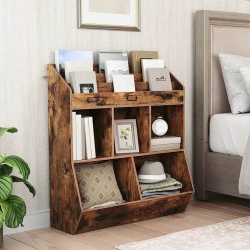 Vista 2 de HOOBRO Estantería para niños, organizador de almacenamiento para juguetes, estantería para niños, 5 compartimentos y 3 estantes de 3 niveles