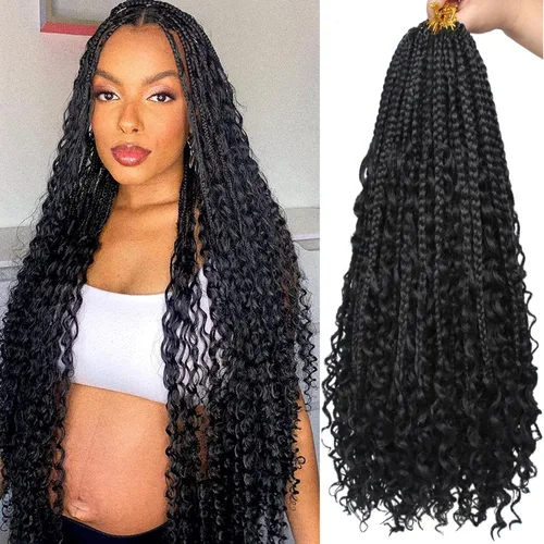 Vista 21 de Unionbeauty - 8 paquetes de trenzas bohemias de diosa en caja, de ganchillo de pelo para mujer negra, 8 pulgadas de trenzas de caja bob bohemias