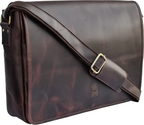 Vista 10 de Bolso de mensajero de cuero para hombre, 16 pulgadas, de grano completo, para laptop, vintage, cruzado, oficina, bolso de viaje