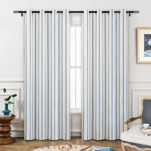 Vista 23 de DriftAway Cortinas opacas de mezcla de lino de granja de 90 pulgadas de largo para dormitorio, cortinas de lino con estampado de rayas verticales