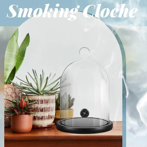 Vista 7 de Uiifan 2 piezas de accesorios para pistola de fumar, cúpula de cristal, infusor de cóctel con base de madera para bebidas de whisky, 9.84 x 5.91