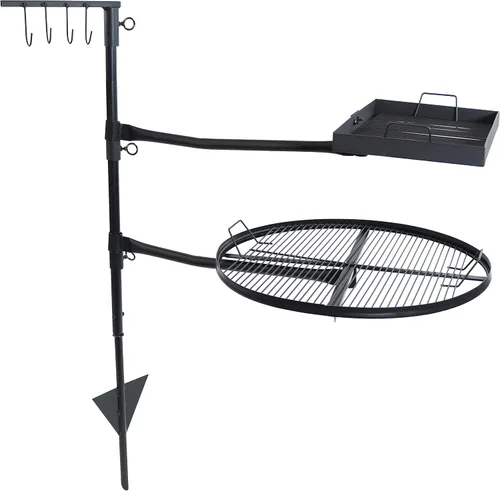 Vista 10 de Sistema doble de parrilla giratoria para exterior de Sunnydaze. Includes 2 Grates & 1 Stake, Easy Assembly, Steel Portable Camp Fire Cooking