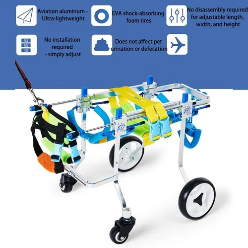 Vista 6 de Dog Wheelchair for Back Legs – Adjustable Pet Mobility Cart with Lightweight Aluminum Frame, EVA Wheels & Comfort Harness – Support for Small