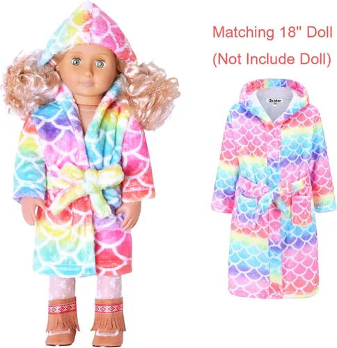 Vista 6 de Jxstar Batas de baño a juego para niñas y muñecas, batas de felpa de forro polar para dormir