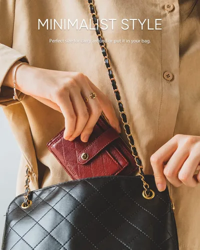 Vista 6 de Cartera delgada para mujer Minimalsit Bifold Leather Purse, Vino, Minimalista