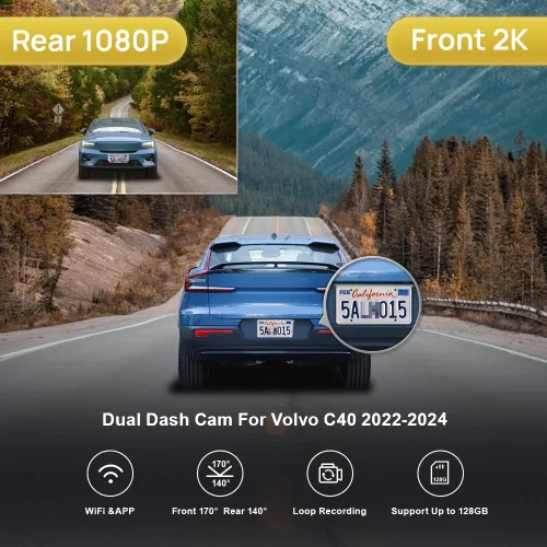 Vista 2 de Fitcamx La cámara de tablero delantera 2K y trasera 1080P se adapta para Volvo C40 Recharge EC40 2022-2025, estilo OEM, video HD dual, grabación