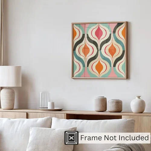 Vista 4 de Ethan Taylor Abstract Wall Art Prints Unframed Square Posters 'Retro 70s Hippie Groovy Pattern VI' Retro Home Décor for Living Room, Bedroom
