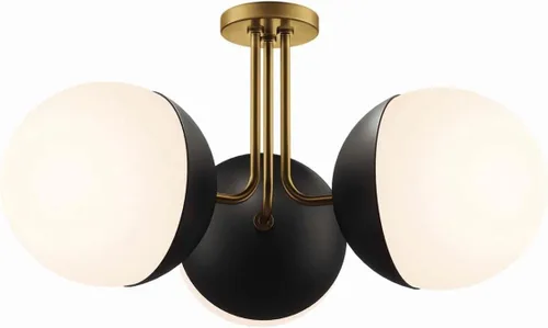 Vista 5 de Modway Stellar - Lámpara de techo semiempotrada de 3 luces en latón satinado ópalo, color marrón