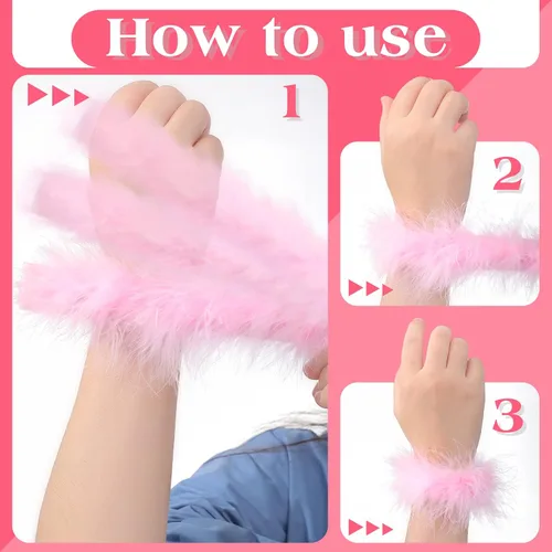 Vista 4 de 8 pulseras de plumas a presión, pulseras de plumas, pulsera de plumas, anillo de plumas, pulsera de muñeca esponjosa, pulsera de círculo, anillo