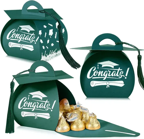 Vista 13 de TaoBary 30 cajas de dulces con tapa de graduación 2026, cajas de graduación de graduación, regalos de fiesta con borlas centros de mesa para Negro