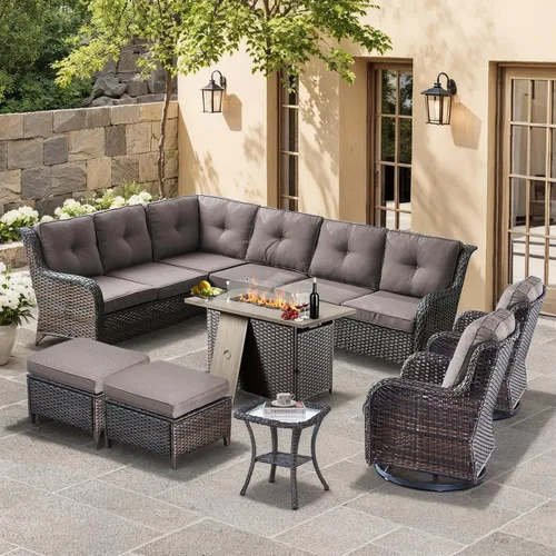 Vista 30 de HUMMUH Juego de 2 Sillas Giratorias Mecedoras de Mimbre para Patio Exterior, Juego de Muebles de Sillas Mecedoras de Ratán (Marrón, Azul) 50,000