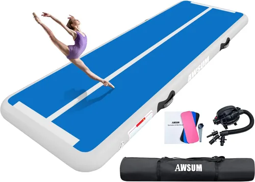 Vista 16 de AWSUM Tapete inflable de gimnasia de aire de 10 pies, 13 pies, 16 pies, 20 pies, 23 pies tapete de entrenamiento de 4/8 pulgadas de grosor con bomba