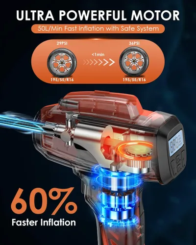 Vista 2 de KeenPower Compresor de aire para inflador de neumáticos, bomba de neumáticos de coche inalámbrica de 21 V con batería recargable de iones de litio