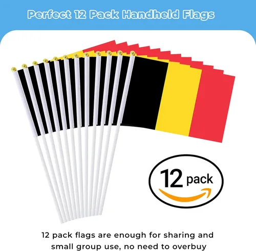 Vista 3 de Bandera de Bélgica, pequeña bandera de Bélgica en palo, ideal para fiestas, desfiles, eventos deportivos, decoraciones de festivales patrióticos
