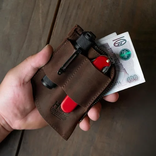 Vista 3 de Hide & Drink, Billetera de bolsillo EDC, organizador de efectivo curvado, soporte para tarjetas frontal delgado, clip para dinero, cuero de grano