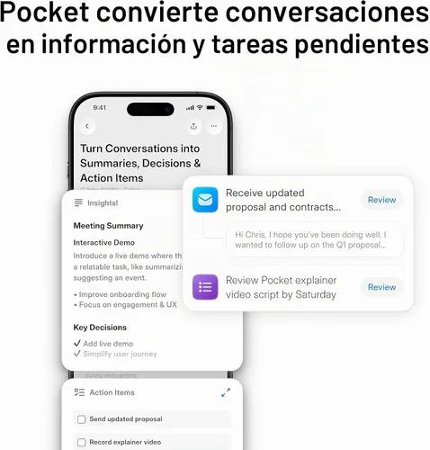 Vista 2 de Pocket Grabadora de voz AI, transcripción automática, tomador de notas AI Gris (Space Grey)