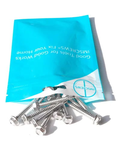 Vista 6 de IMScrews 25 tornillos autoperforantes con cabeza hexagonal de acero inoxidable #8 x 1-1/2", tornillos Tek de chapa metálica de rosca completa