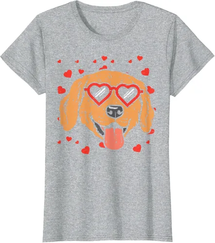 Vista 26 de Golden Retriever cara corazón gafas día de San Valentín perro regalo camiseta Negro
