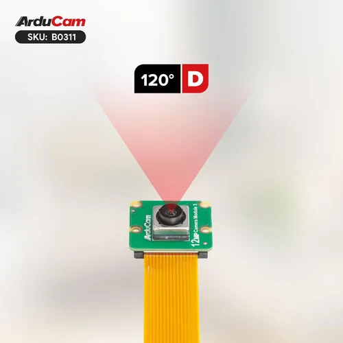 Vista 2 de Arducam Para Raspberry Pi Cámara Módulo 3 Amplio, 120 ° (D) IMX708 Autofocus Pi Cámara V3, 5.9 in 15-22 Pin FFC Cable