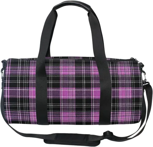 Vista 6 de Pink Black Plaid Gym Bag for Women and Men, Small Duffel Bag for Travel Sports Vacation Weekender Overnight Beach, Lightweight Carry on Bag for Boys
