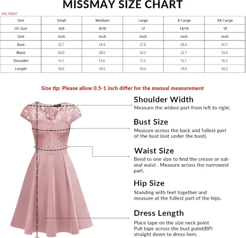 Vista 6 de MISSMAY Vestido de cóctel con cuello en V y encaje floral retro para mujer