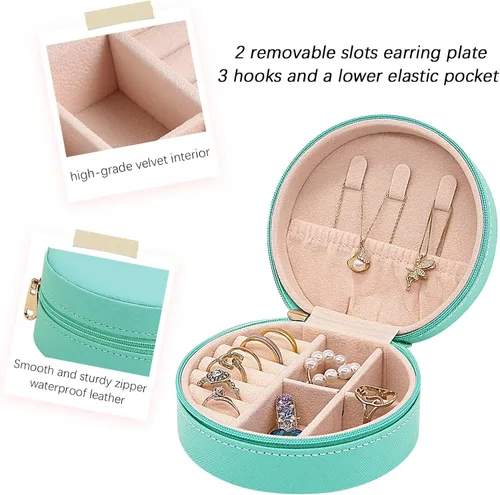 Vista 4 de Joyero de viaje, mini organizador portátil con cremallera, de piel sintética sintética, pequeñas cajas de almacenamiento para anillos, aretes