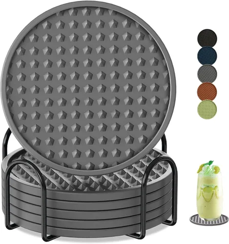 Vista 14 de Paquete de 6 posavasos para bebidas con soporte, tapete de silicona antideslizante, posavasos de goma vivos para bebidas calientes o frías, se