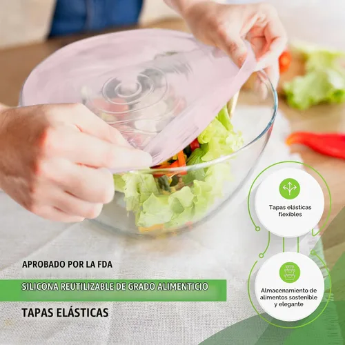 Vista 3 de Tapas elásticas de silicona reutilizables para almacenamiento de alimentos en refrigerador - cubiertas elásticas resistentes al calor para cuencos