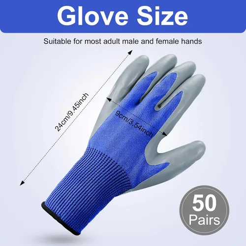 Vista 2 de Jexine 50 pares de guantes de trabajo de jardinería a granel para hombres y mujeres, guantes de trabajo al aire libre con revestimiento de goma