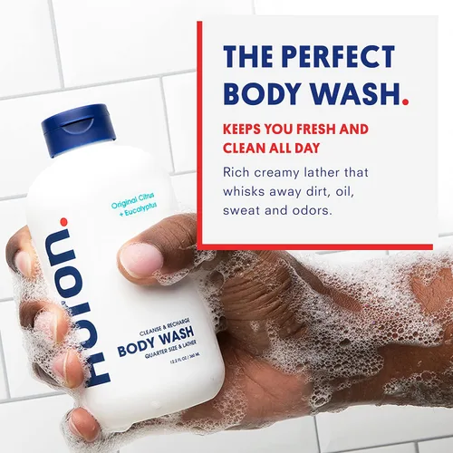 Vista 2 de Huron Gel de baño hidratante para hombre – Aroma fresco y vigorizante de cítricos, eucalipto, menta y verduras aromáticas – Hecho con aceite