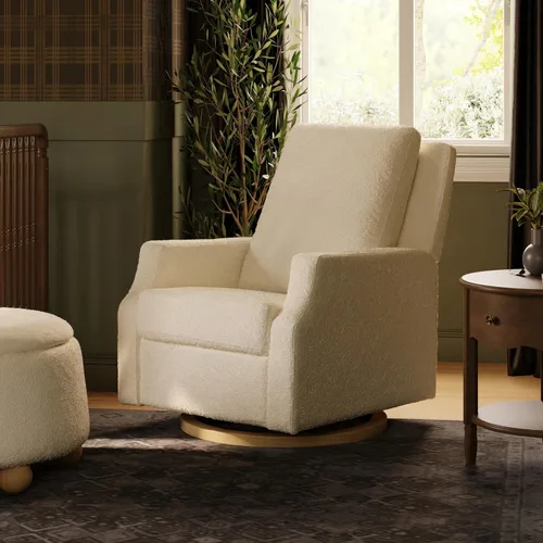 Vista 14 de Namesake Crewe - Silla reclinable para guardería con giro de 360°, color marfil Boucle marfil con base de madera clara