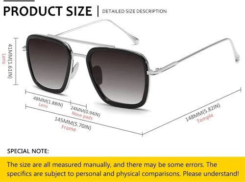 Vista 5 de SHEEN KELLY Trendy Square Pilot Sunglasses Men Women Vintage Rectangular Metal Frame Shades Eye Glasses Tony Stark
