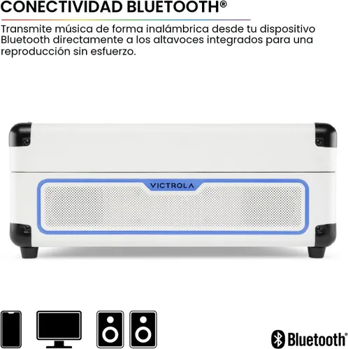 Vista 7 de Victrola Journey Glow - Tocadiscos de maleta iluminada - 18 efectos de luz RGB, altavoces estéreo con graves mejorados, transmisión Bluetooth (negro)