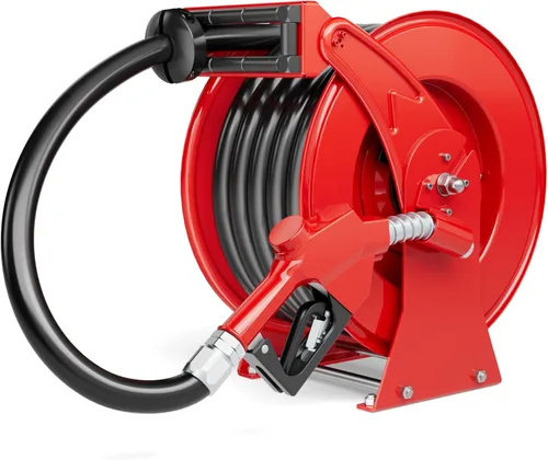 Vista 9 de Carrete de manguera de combustible de 1 pulgada x 33 pies, construcción de acero resistente de 300 PSI con boquilla de reabastecimiento, carrete