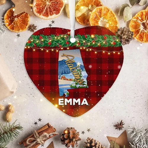 Vista 4 de Prezzy Adorno del mapa del estado de Alabama para decoración de árbol de Navidad, regalo personalizado de primera Navidad para amigos, familia