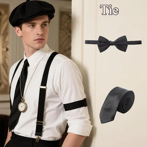 Vista 4 de Disfraces de los años 20 para hombre, traje de hombre de los años 20, accesorios de gran Gatsby, disfraz de gángster, sombrero de periódico